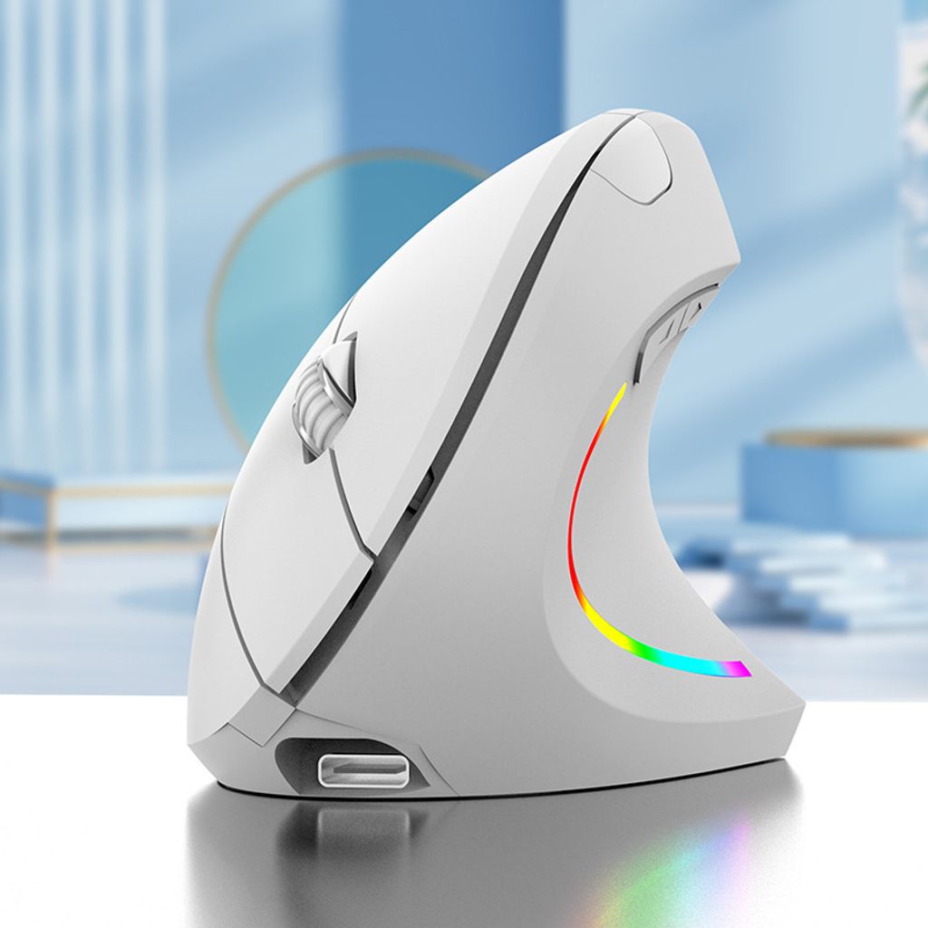 AIORBER 2.4G Wireless Vertikale Maus, mit RGB LED,USB-C Ladeanschluss, Wiederaufladbar, leise Tasten, für Büro & Gaming, 14 x 8 x 10 cm, Weiß