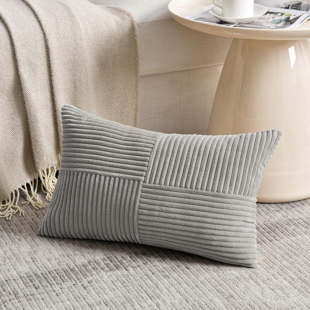 1 hellgrauer Kissenbezug 30x50 cm aus Cord, dekorativer Kissenbezug für Sofa, Boho-Stil