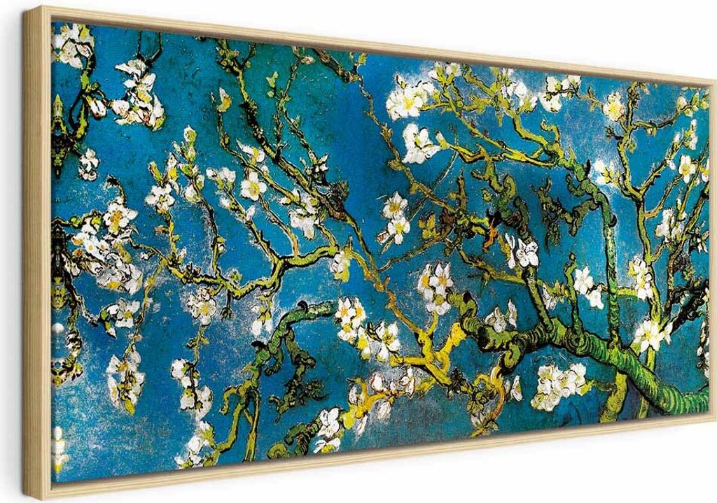Italienischer Leinwand Leinwandbild - Blooming Almond (1 Part) Wide 120x60 cm Blumen b-C-0681-b-a