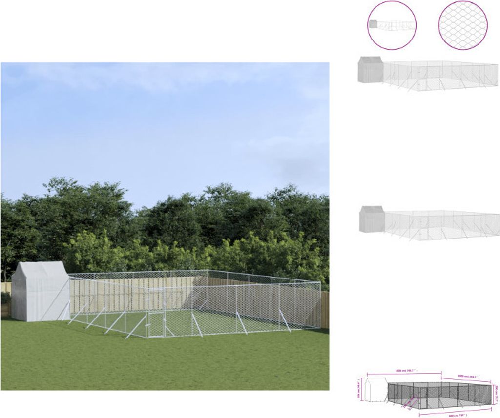 vidaXL Outdoor-Hundezwinger mit Dach Silbern 10x10x2,5m Stahl Verzinkt - Hundezwinger & -ausläufe