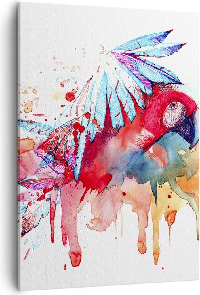 Bild auf Leinwand - Leinwandbild - Einteilig - Natur Malerei Papagei Kinder - 50x70cm - Wand Bild - Wanddeko - Wandbilder - Leinwanddruck - Wanddek...