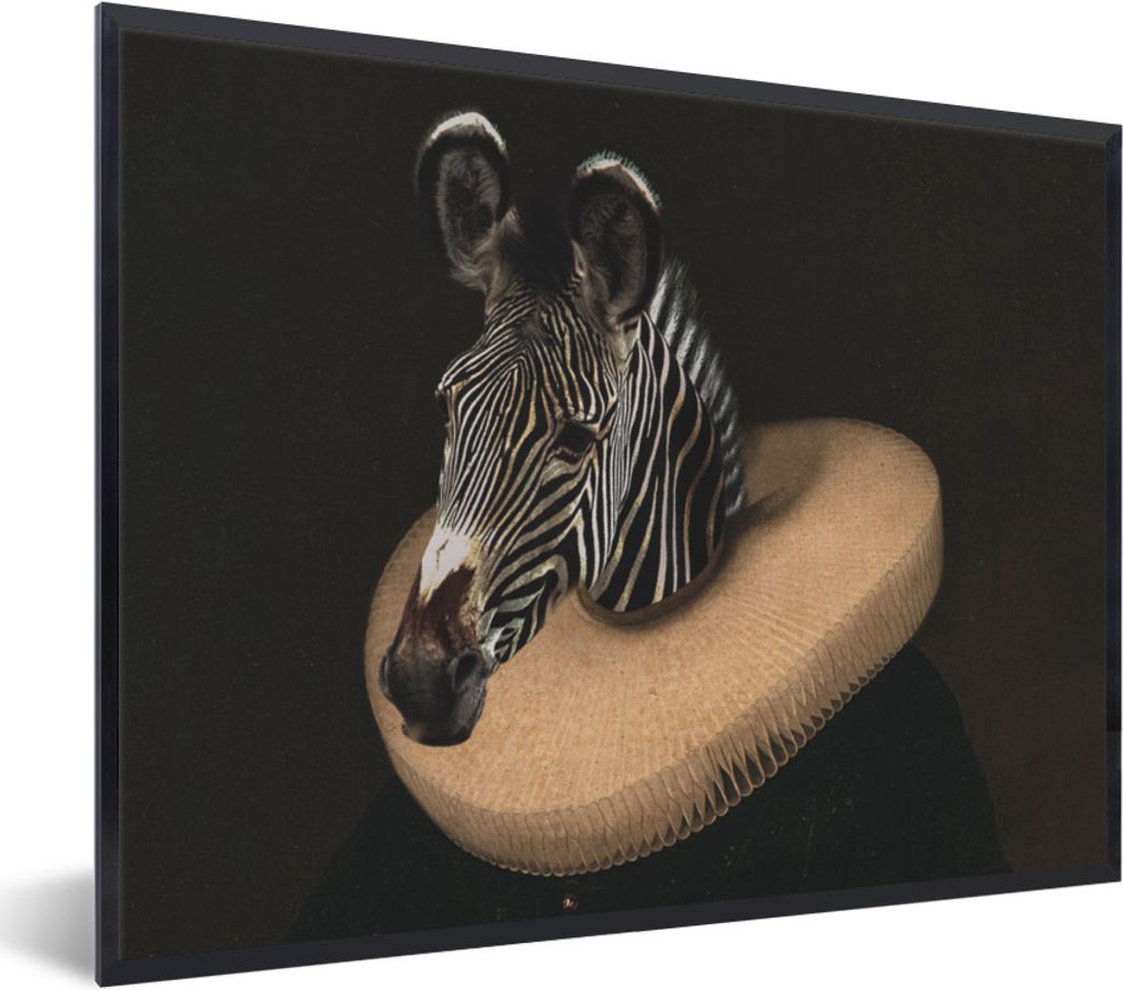 MuchoWow Gerahmtes Poster Zebra - Gemälde - Alte Meister 80x60 cm - Poster mit Schwarzem Bilderrahmen Wandposter Rahmen Foto Bilder - Schwarzem ...