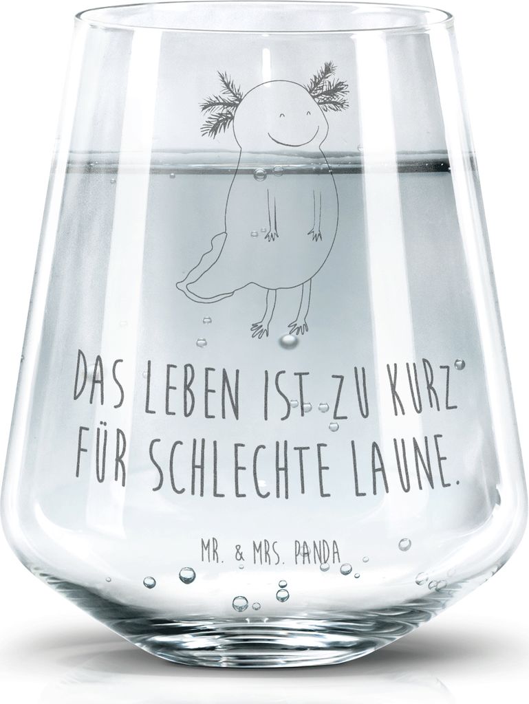 Mr. & Mrs. Panda Glas Axolotl Glücklich - Transparent - Geschenk, Schwanzlurch, Becherglas, Motivationsspruch, Tumbler, Trinkglas, Lebensfroh, Was...