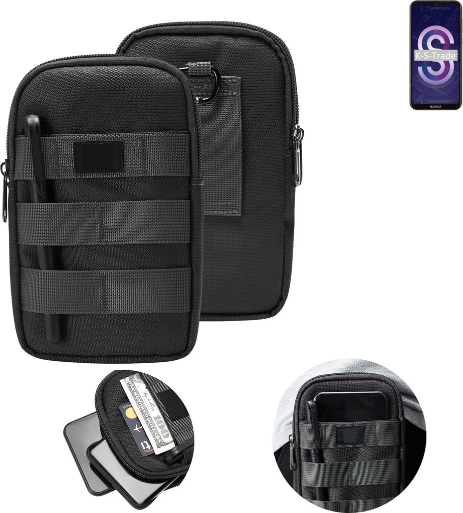 K-S-Trade Holster Gürtel Tasche kompatibel mit Huawei Honor 8S Handy Tasche Schutz Hülle dunkel-grau viele Fächer, 1x