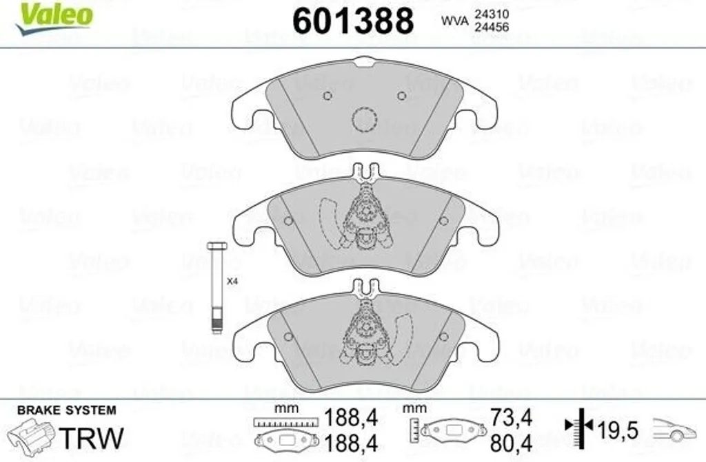 Plaquettes de frein Valeo 601388 pour Mercedes Classe C E CLS W204 W212