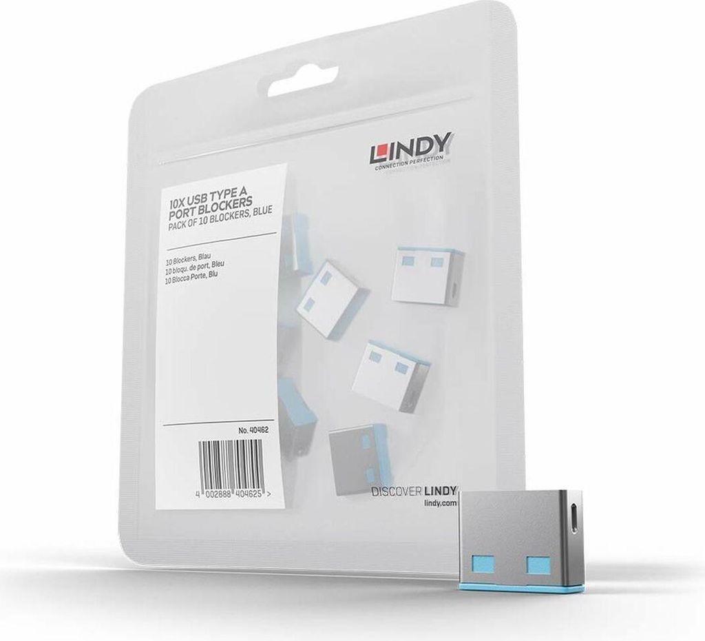 Lindy 40462, Schnittstellenblockierung, USB Typ-A, Blau, Acrylnitril-Butadien-Styrol (ABS), 10 Stück(e), Polybag