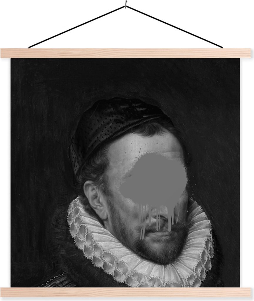 MuchoWow Textilposter Porträt von Wilhelm I. - Adriaen Thomasz - Schwarz und Weiß 60x60 cm mit holzfarbenen Rahmen - Wanddekoration
