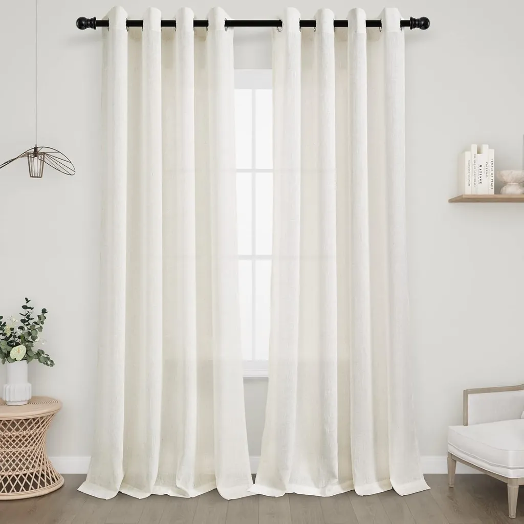 Rideaux semi-transparents aspect lin crème 225 x 140 cm lot de 2 pièces
