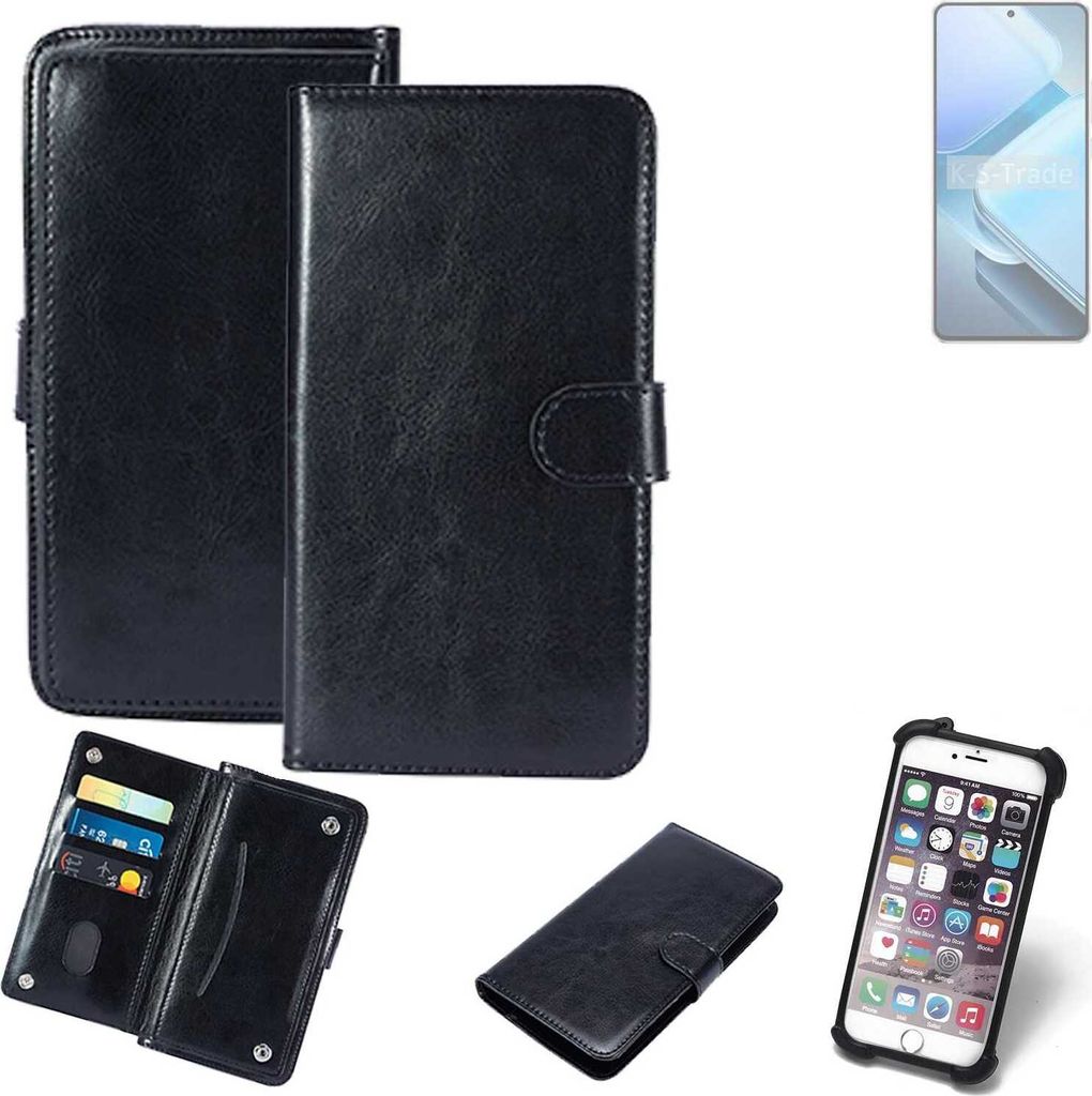 K-S-Trade 360° Hülle kompatibel mit Vivo iQOO Z9 V2361A schwarz Kunstleder Case BookCase WalletCase Kunstlederederhülle Handyhülle, Rundumschutz