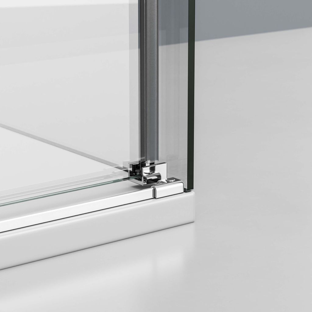 Eckdusche mit Schiebetür Soft-Close DX906 FLEX - 8 mm Nano Echtglas - Chrom - Breite wählbar, Breite Schiebetür-Element:120 cm, Breite Seitenwan...