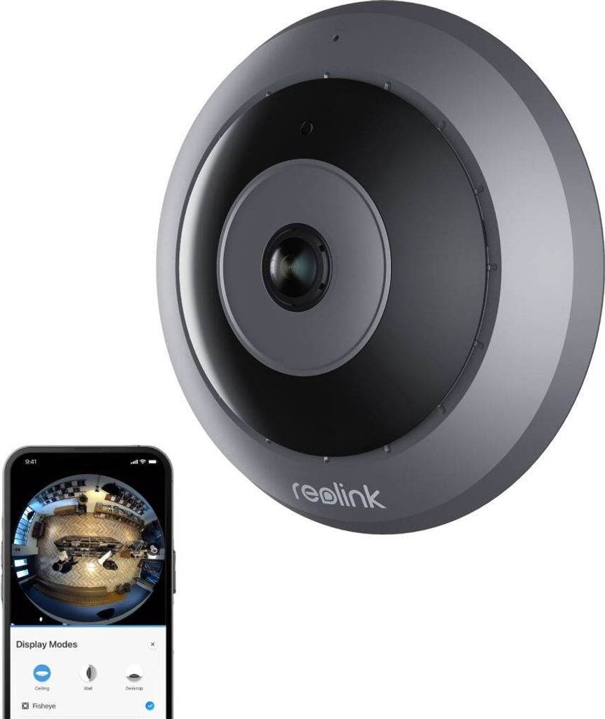 Reolink 6MP 360° Panorama Fisheye Camera, 2.4/5GHz Wi-Fi Beveiligingscamera Binnenvoor Huis/Kantoor Beveiliging, Bewegingsdetectie, vervormingscorrectie, 2-weg audio, IR nachtzicht, FE-W (wit