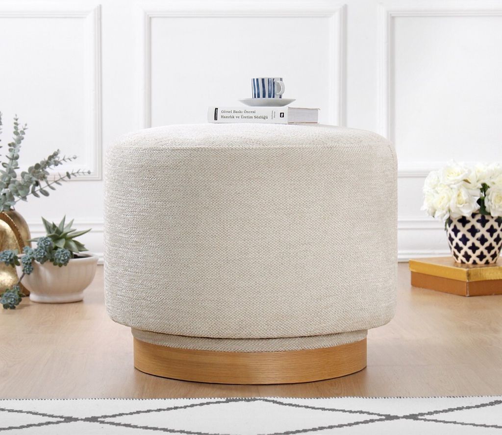 Hanah Home, Turneed - Cream, pouf, crème, 100 % COTON, 55 x Image du produit 