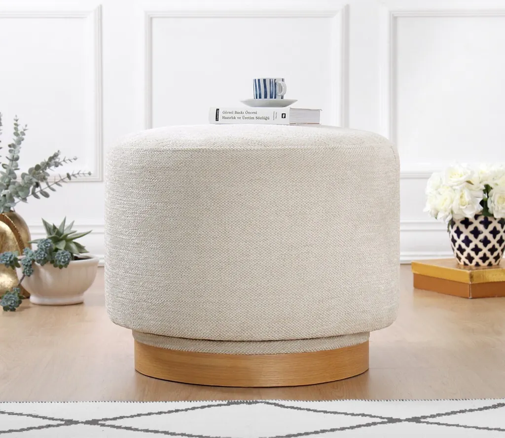Pouf carré en coton coloris crème, siège d'appoint design 55x55x43 cm