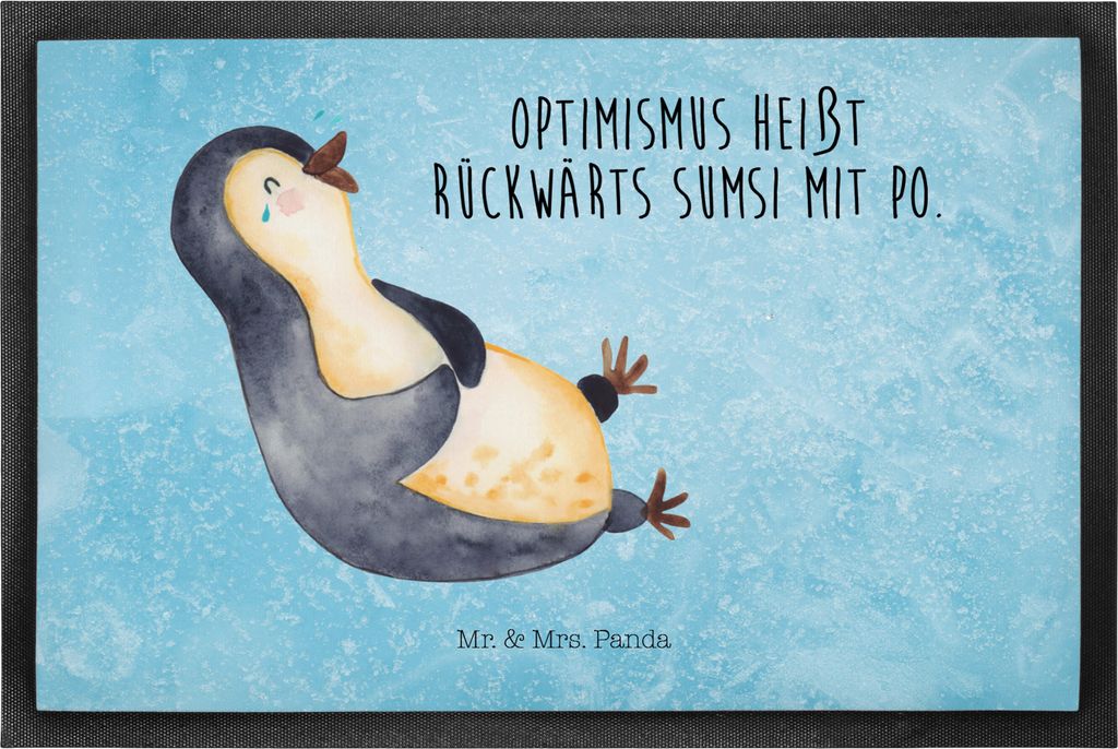 Mr. & Mrs. Panda Schmutzfangmatte Pinguin Lachen 50 x 75 cm - Eisblau - Geschenk, Humor, fußmatte, Gummimatte, Funny, Haha, Optimismus, Schmutzmat...