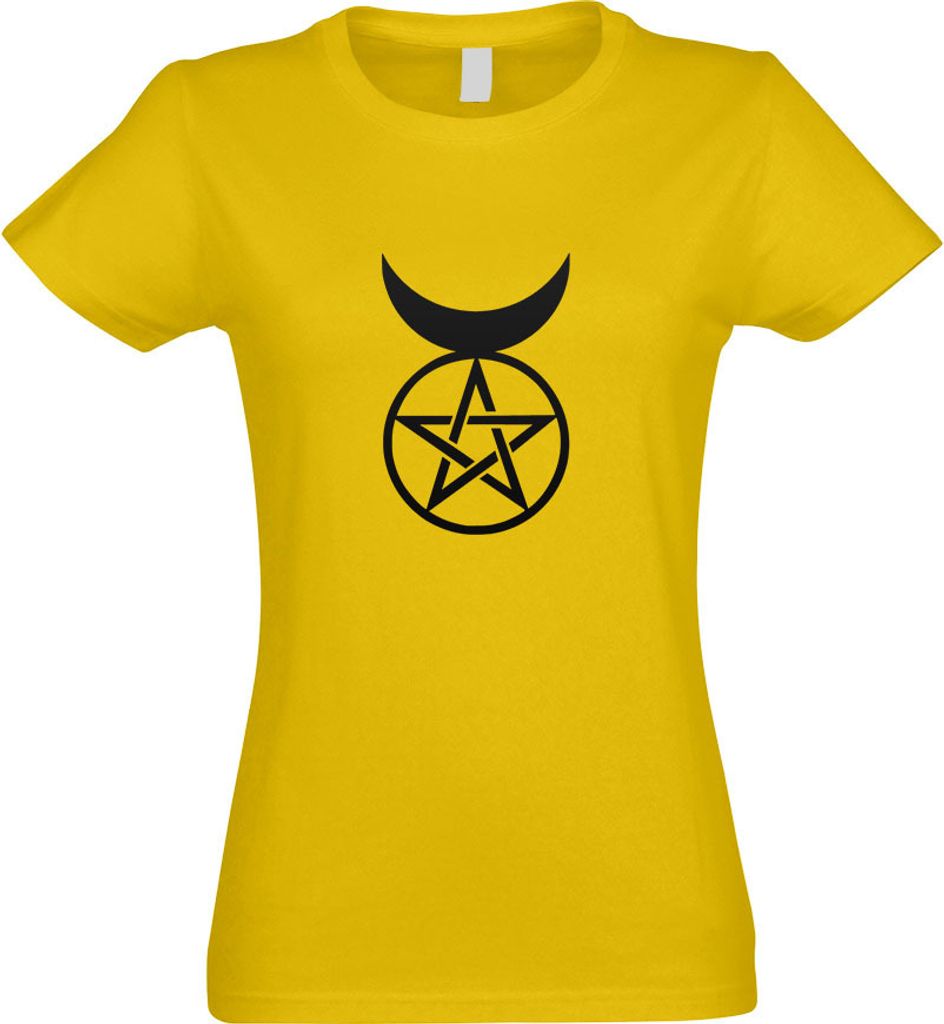 Kiwistar - T-Shirt tailliert - Damen - gelb - Gehörnter Gott - Horned god - mit Motiv Bedruckt - Funshirt Design - Sport - Freizeit - Damen - M