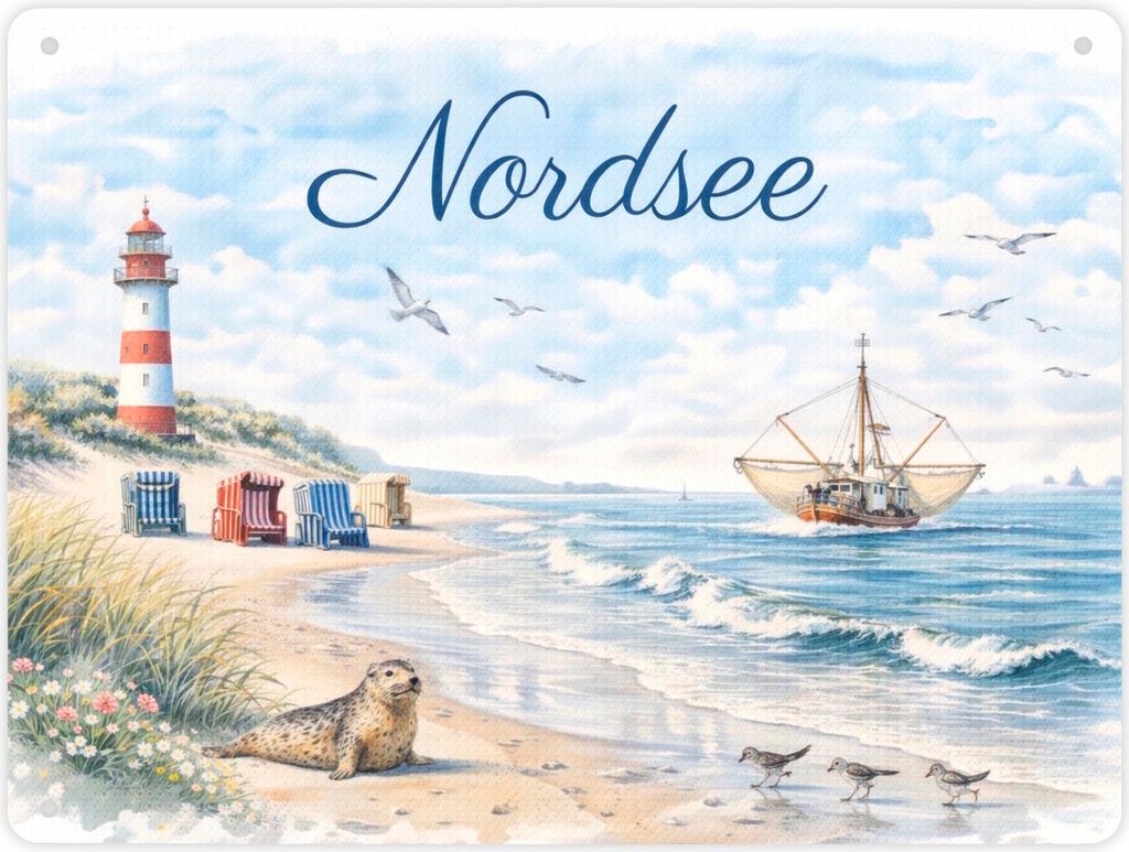 Nordsee Leuchtturm Souvenir Metallschild XL in 21x28 cm für Küstenliebhaber