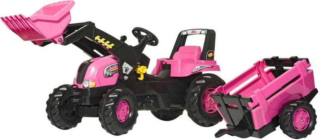 Rolly Toys Trettraktor Kid Junior mit Frontlader und Anhänger rosa