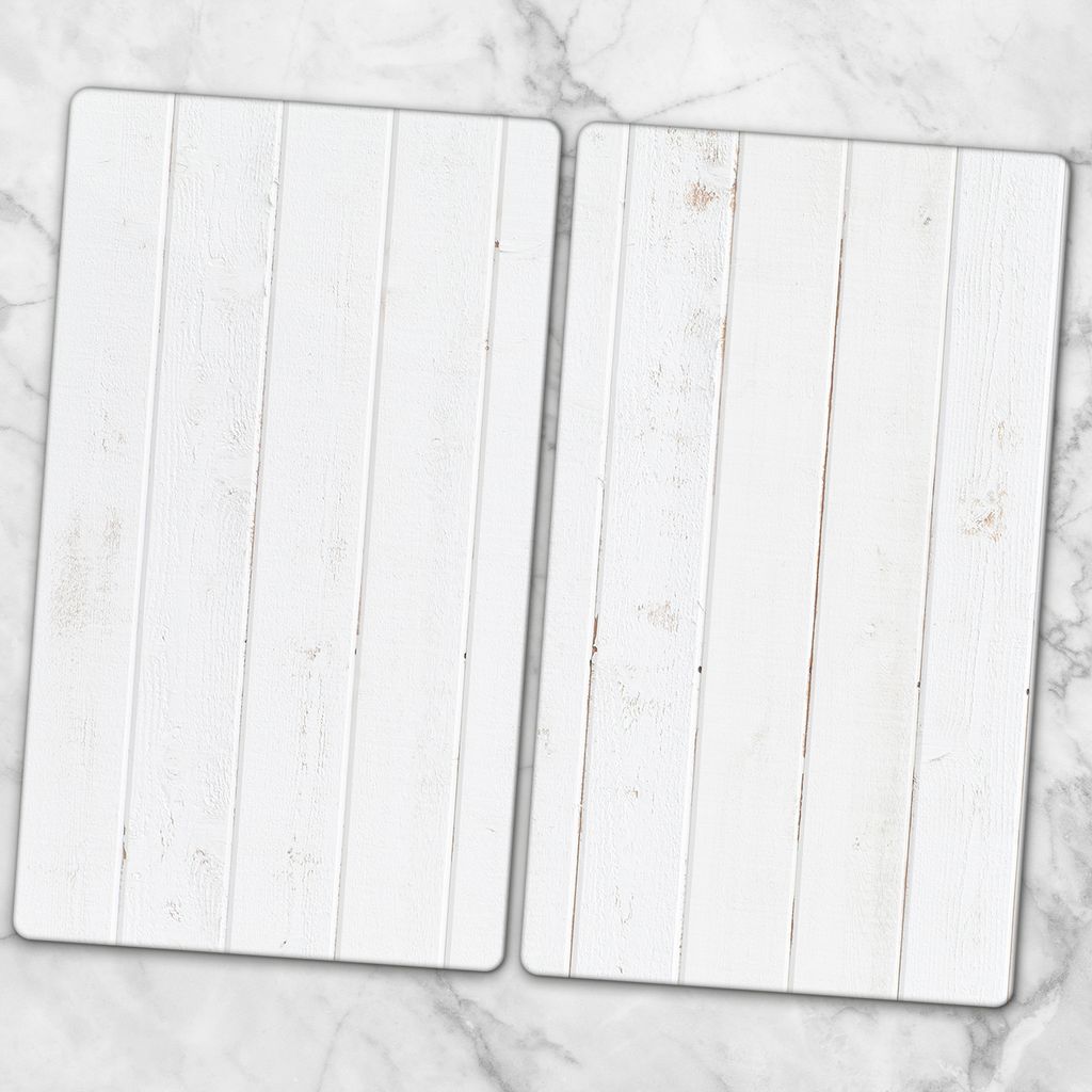 Glas-Herdabdeckplatten Glaskeramikkochfeld-Abdeckung Spritzschutz Glas 2x30x52 cm - Weiß Holzplatte