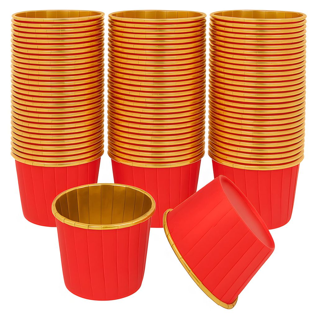 Muffinförmchen Rot Gold – 100 Stück – 50x40 mm – fettabweisend – stabil