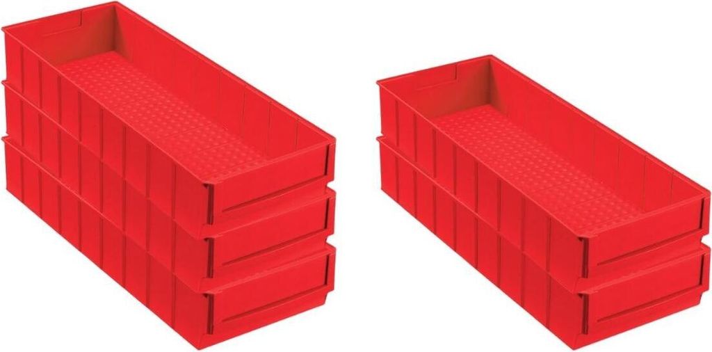SparSet 5x Rote Industriebox 500 B | HxBxT 8,1x18,3x50cm | 6 Liter | Sichtlagerkasten, Sortimentskasten, Sortimentsbox, Kleinteilebox