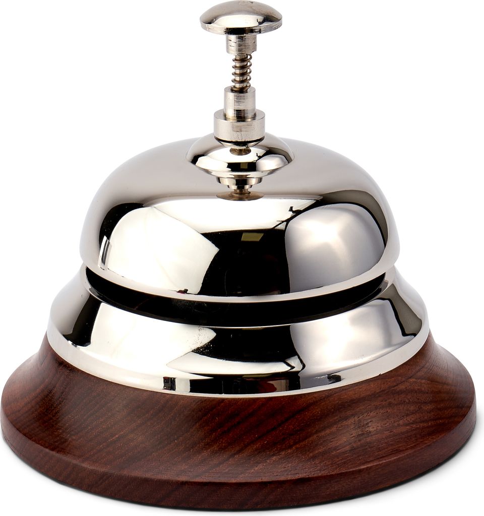 NKlaus 12cm Tresenglocke Messing silber massiv mit Holzsockel maritime Serviceglocke 11800