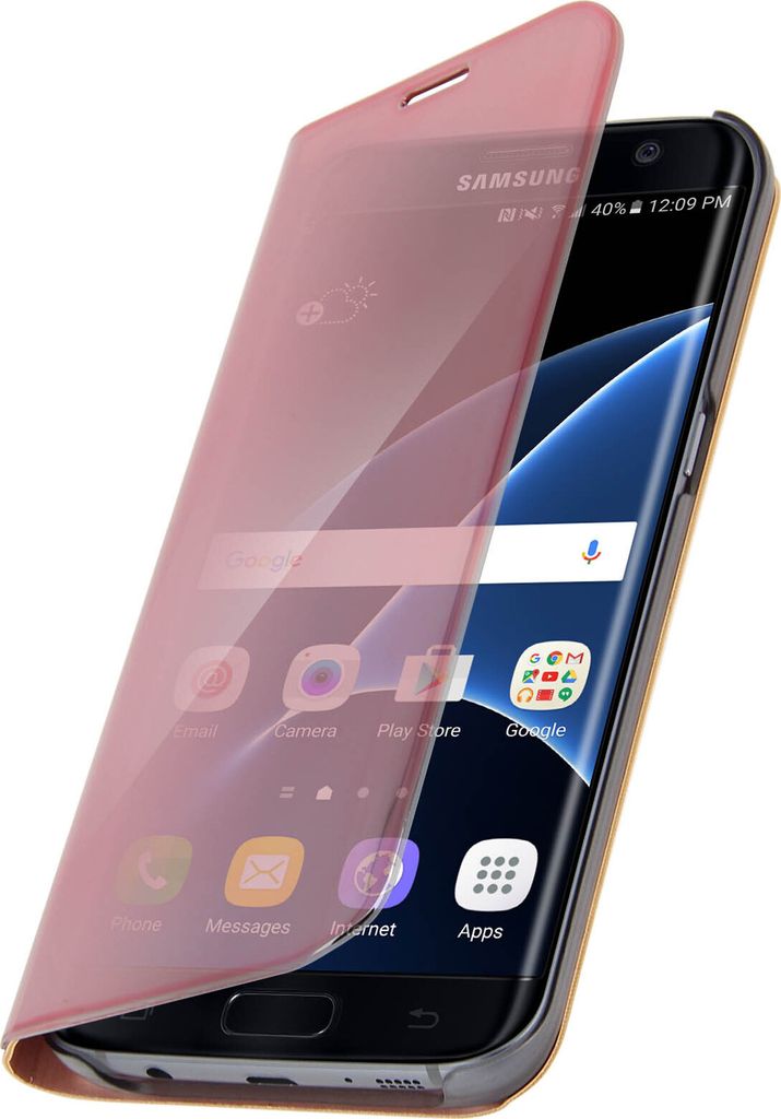 Ultradünne Flip-Schutzhülle mit Spiegeleffekt für Samsung Galaxy S7 Edge – Rosa