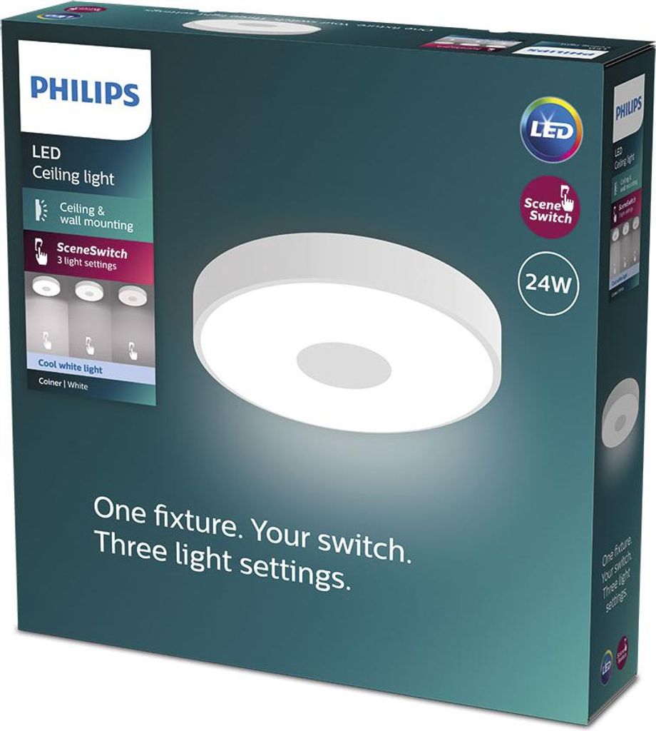 Philips Coiner - Ceiling mit SceneSwitch, rund, 24W, 2800Lm, 4000K, weiß, IP20