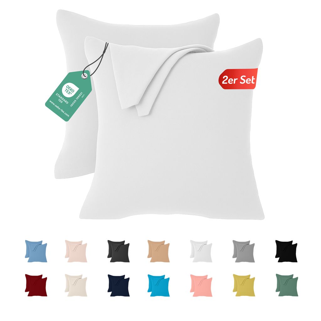 Jersey Kissenbezug 2er Set 80x80 cm 100% Baumwolle Weiss