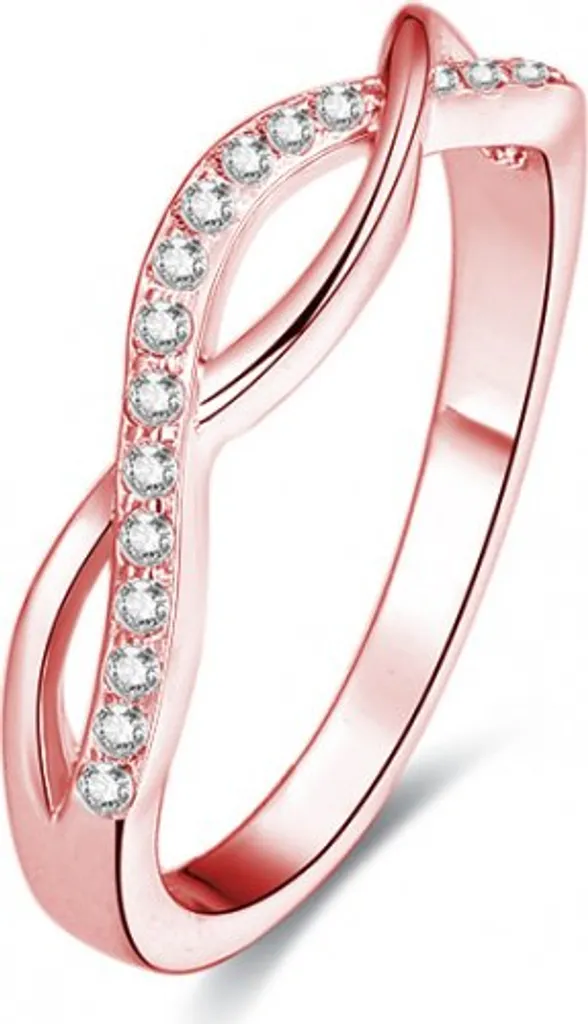 Anneau femme en argent et or rose serti de cristaux brillants - 50 mm