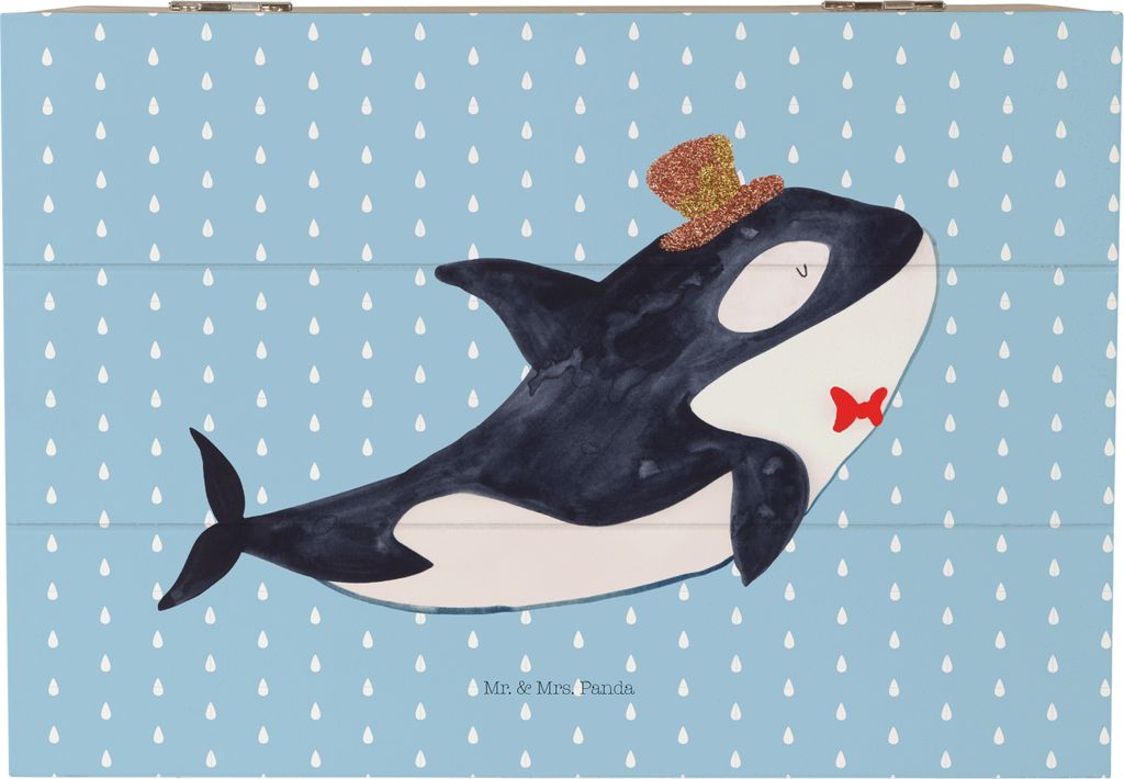 Mr. & Mrs. Panda Kiste Orca Zylinder 22 x 15 cm - Blau Pastell - Geschenk, Konfetti, Glitzer, Holzkiste, Geschenkbox, Fest, Geburtstag, Schatzkiste...
