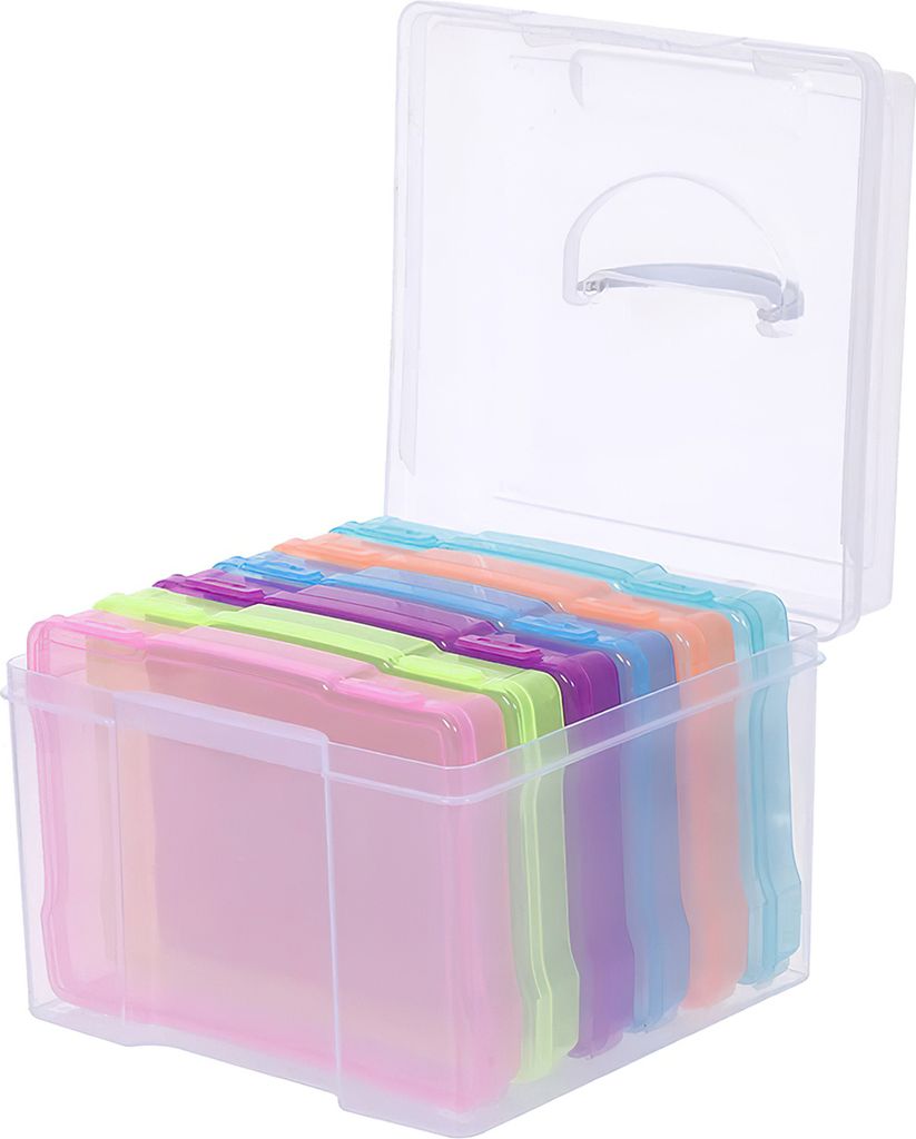 Foto-Organizer box mit 6 Farbig Trennwänden,Transparent Aktenhalter,Aufbewahrungsbox für Grußkarten zur Bildanzeige im Büro