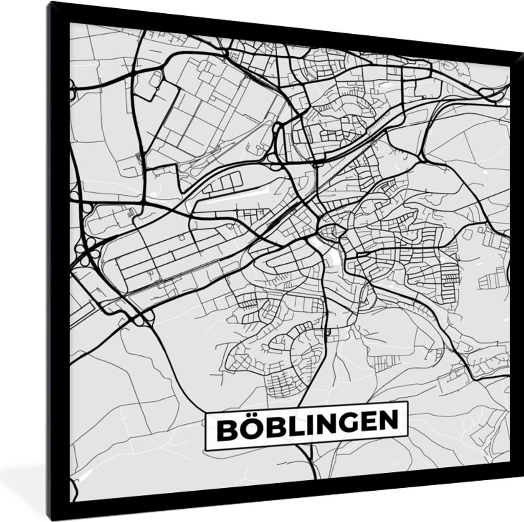 MuchoWow Gerahmtes Poster Stadtplan - Böblingen - Karte - Deutschland - Karte 40x40 cm - Poster mit Schwarzem Bilderrahmen Wandposter Rahmen Fot...