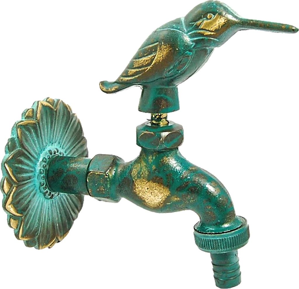 tecuro Nostalgie-Auslaufventil VOGEL mit Ø 80 mm Wandrosette, Messing patiniert