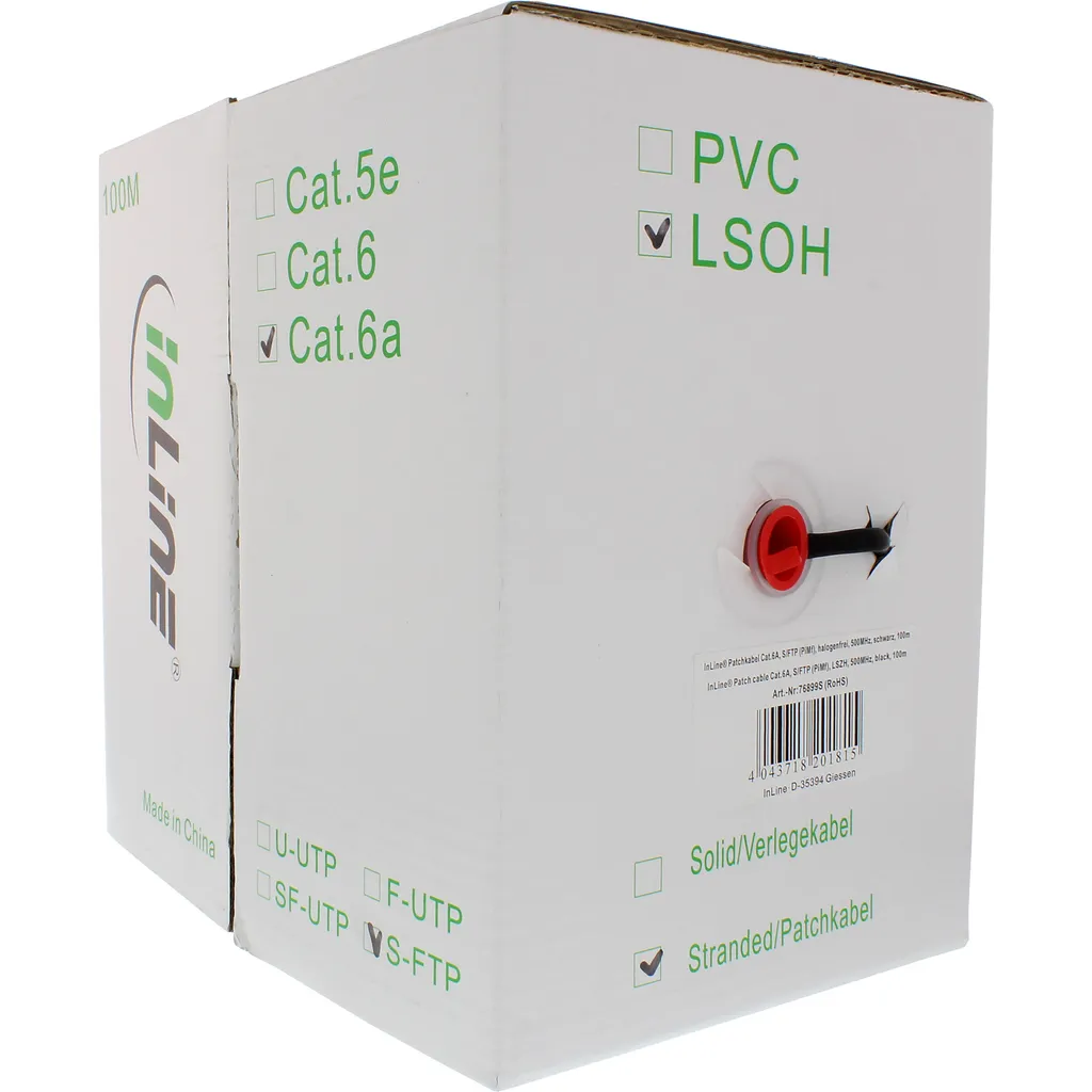 Cavo LAN InLine 76899S Cat.6a 100m Nero | Zero Lag SFTP PiMF