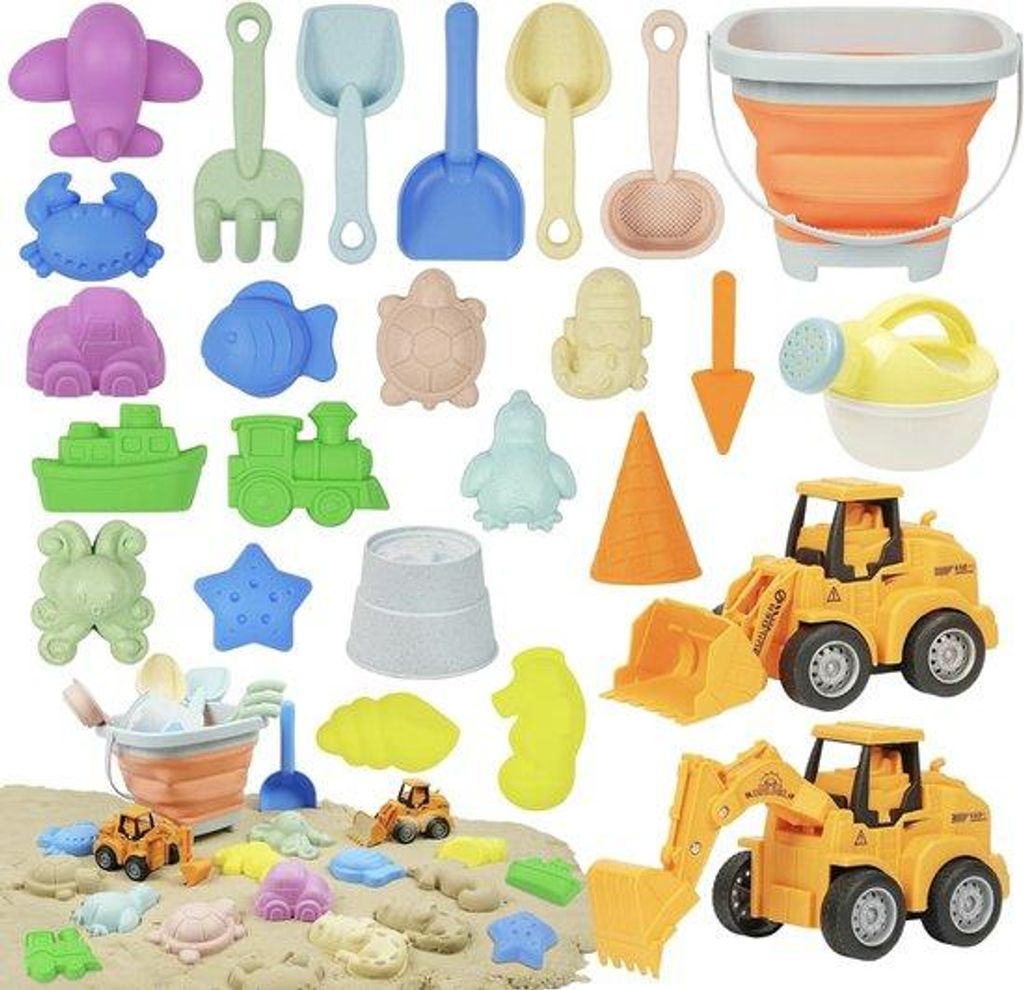 Kinder-Spielzeug-Set mit 26 Teilen - Opfaltüte, Schaufeln und Formen - Spielzeug für Sandkasten & Strand - ab 3 Jahren