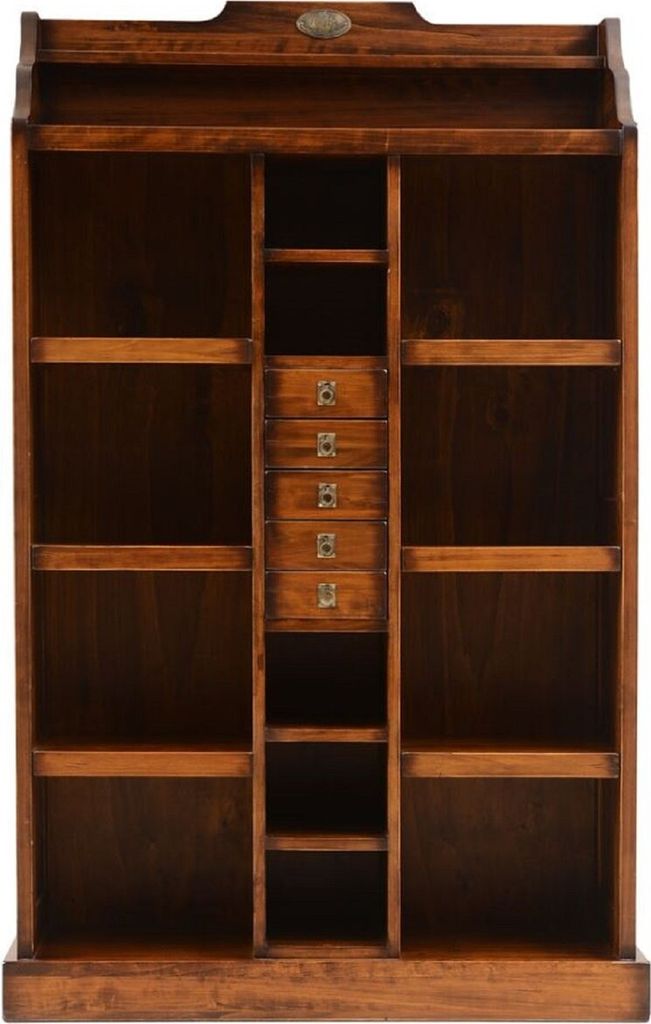 Casa Padrino Luxus Vintage Stil Bücherschrank Braun / Messing 105 x 35 x H. 169 cm - Massivholz Regalschrank - Wohnzimmer Schrank - Büro Schrank ...