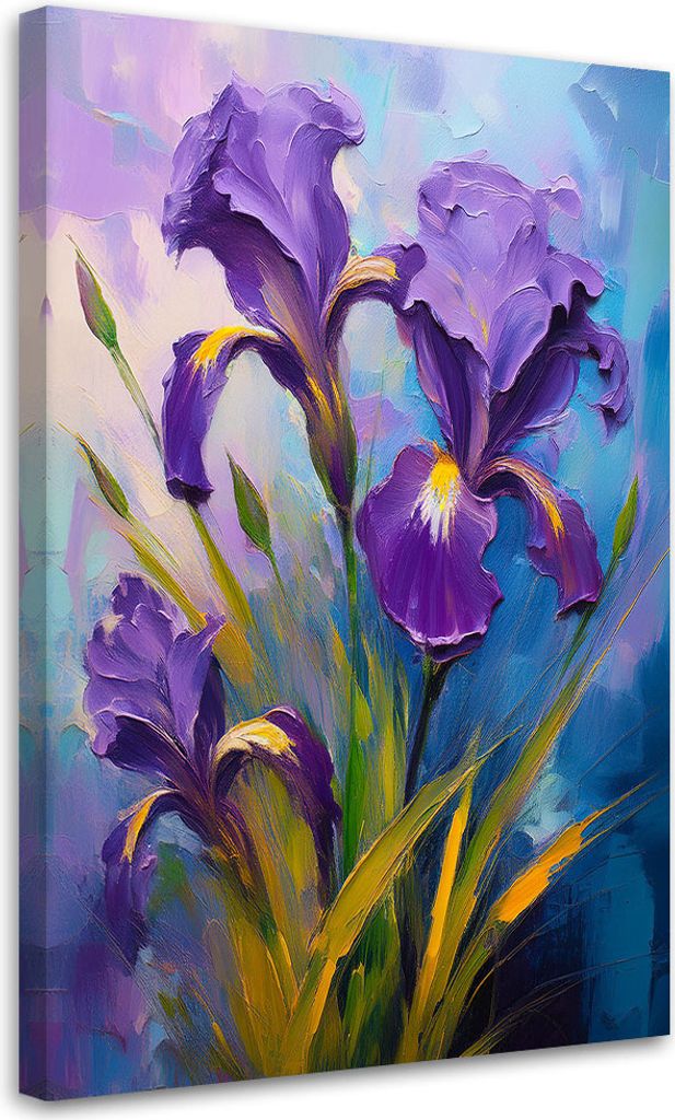 Leinwandbild Schwertlilien Aquarellblume 40x60 Feeby Violett bild für die wand bereit zum aufhängen