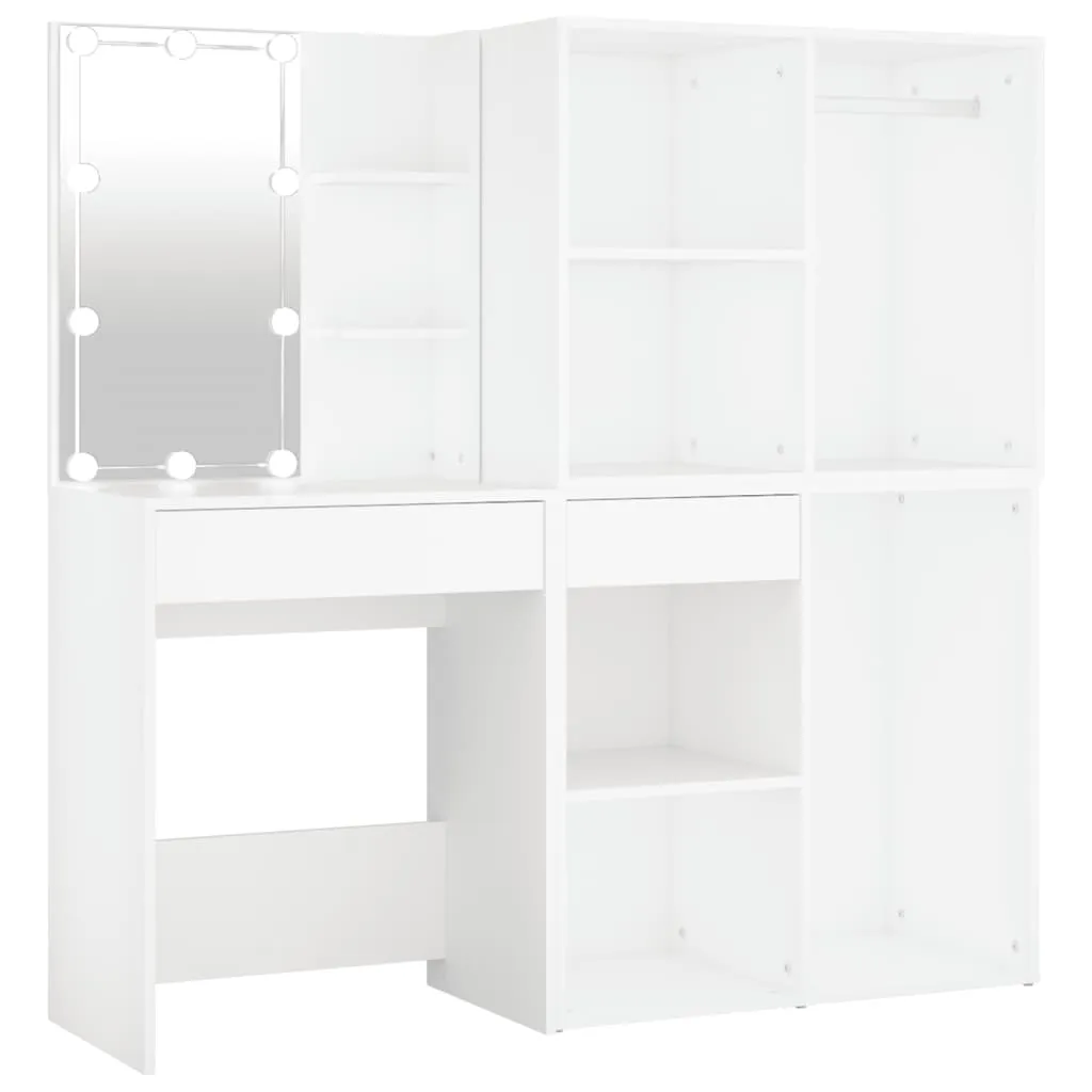 Meuble coiffeuse LED pour dressing avec 2 armoires blanches pratiques