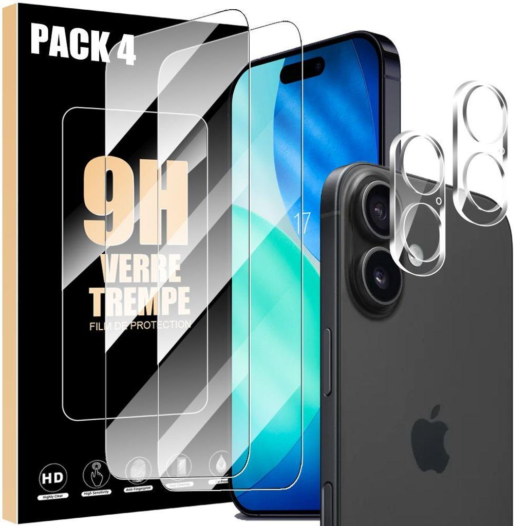 2 Verres Trempés Ecran et 2 Protections Caméra pour iPhone Image du produit 