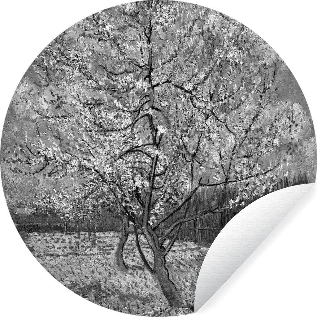 MuchoWow Runde Wandtattoo - Wandsticker Tapete Aufkleber Blühender Pfirsichbaum - Vincent van Gogh Ø 100 cm Selbstklebend und Repositionierbar ...