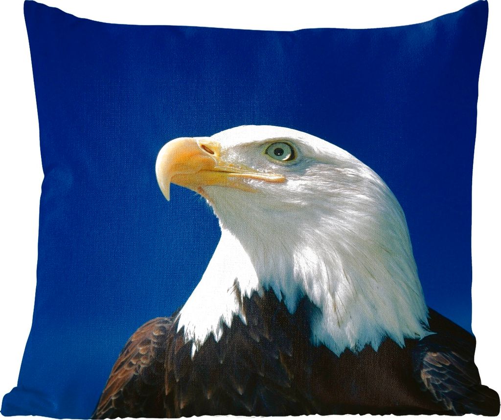 MuchoWow Zierkissen Sofakissen Wohnzimmer Dekokissen 40x40 cm Ein Weißkopfseeadler schaut in einen blauen Himmel - Foto Kissen - Schlafzimmer De...