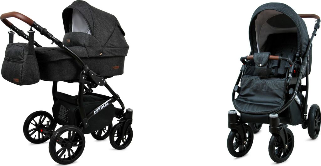 BabyLux Optimal | 2in1 Kinderwagen Set | Black Flex | Kombikinderwagen | Kinderwagenset | Buggy