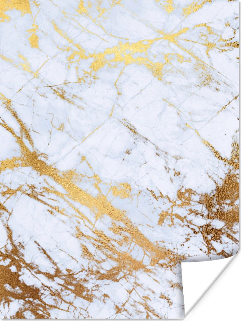MuchoWow Poster Marmor - Gold - Weiß - Luxe - Marmoroptik - Glitzer 60x80 cm - Schlafzimmer Dekoration