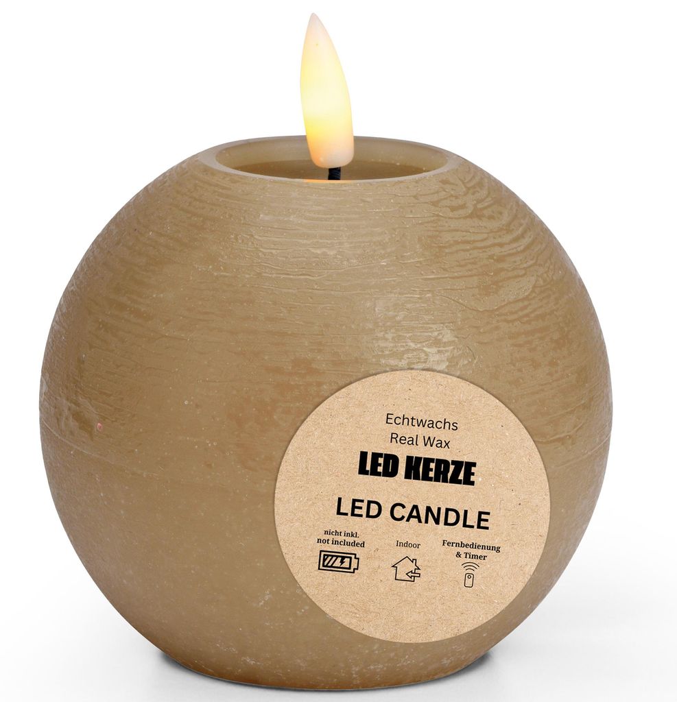 LED Kerze Kugel Wachs, Flackernde Flamme, Ø 10x9, Beige Produktbild 
