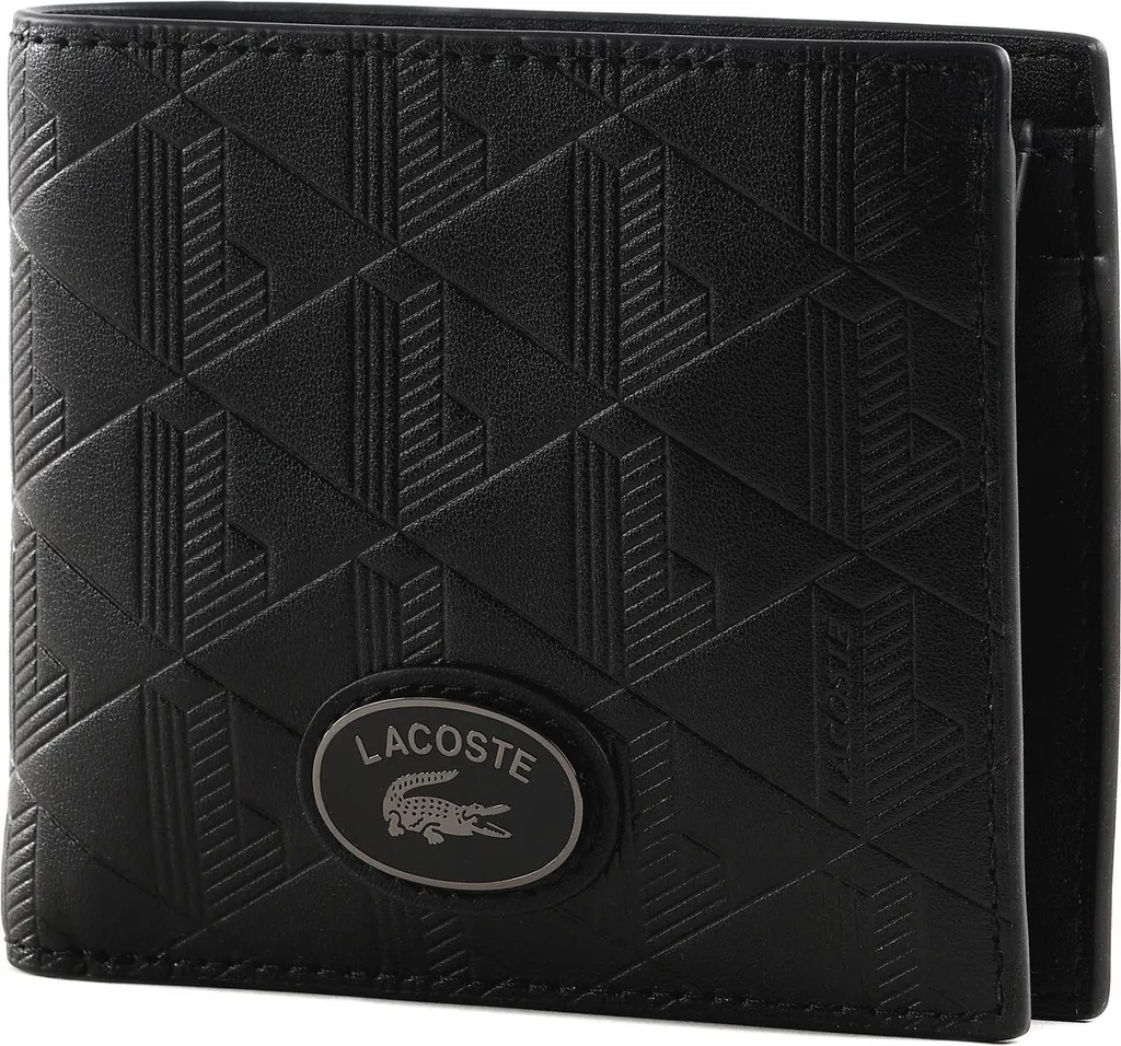 Lacoste Billfold Coin Monogram Nero - Portafoglio RFID Anti-Frodi