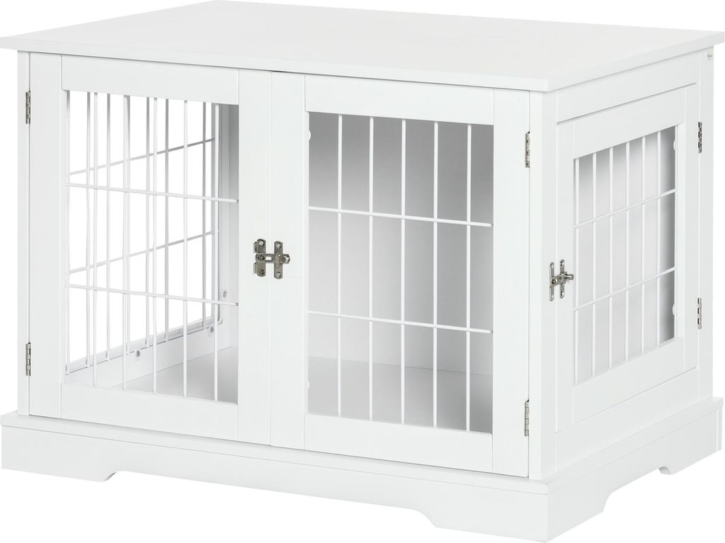 PawHut 2-in-1 Hundekäfig und Beistelltisch mit 2 abschließbaren Türen – Maße: 76 x 54,5 x 56 cm (L x B x H) – Metall und MDF
