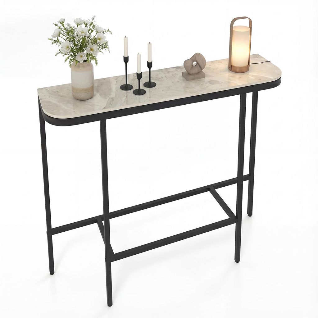 COSTWAY Konsolentisch schmal, Eingangstisch Marmor Optik, Sofatisch mit Metallrahmen, Flurtisch für Flur, Büro & Wohnzimmer, 110x30x91cm, Grau