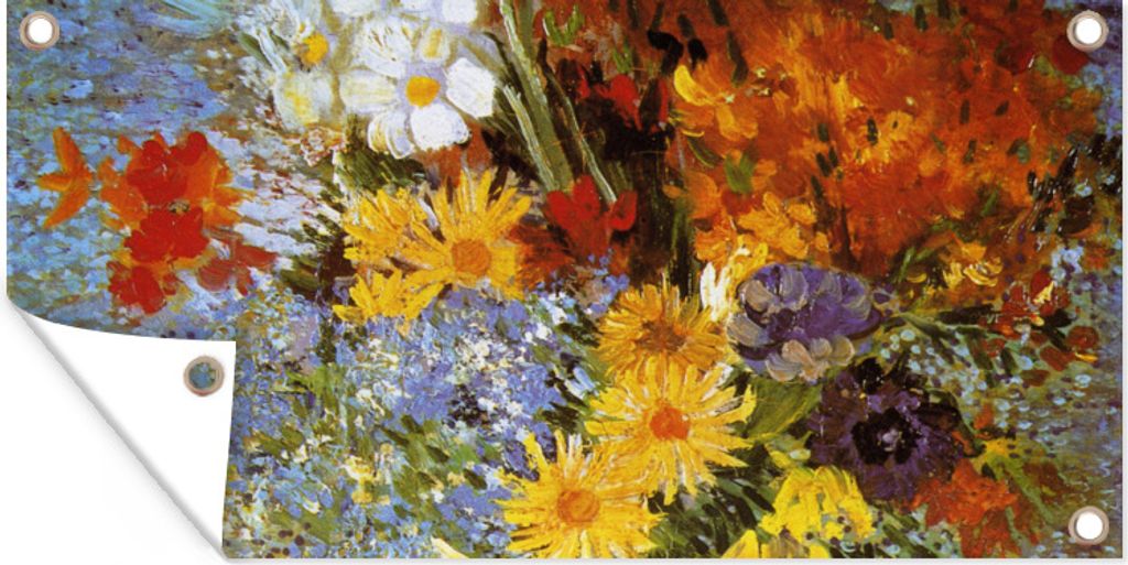 MuchoWow 160x80 cm Outdoor-Poster Gartendeko Sichtschutz Garten Poster für den Garten Vase mit Gänseblümchen und Anemonen - Vincent van Gogh