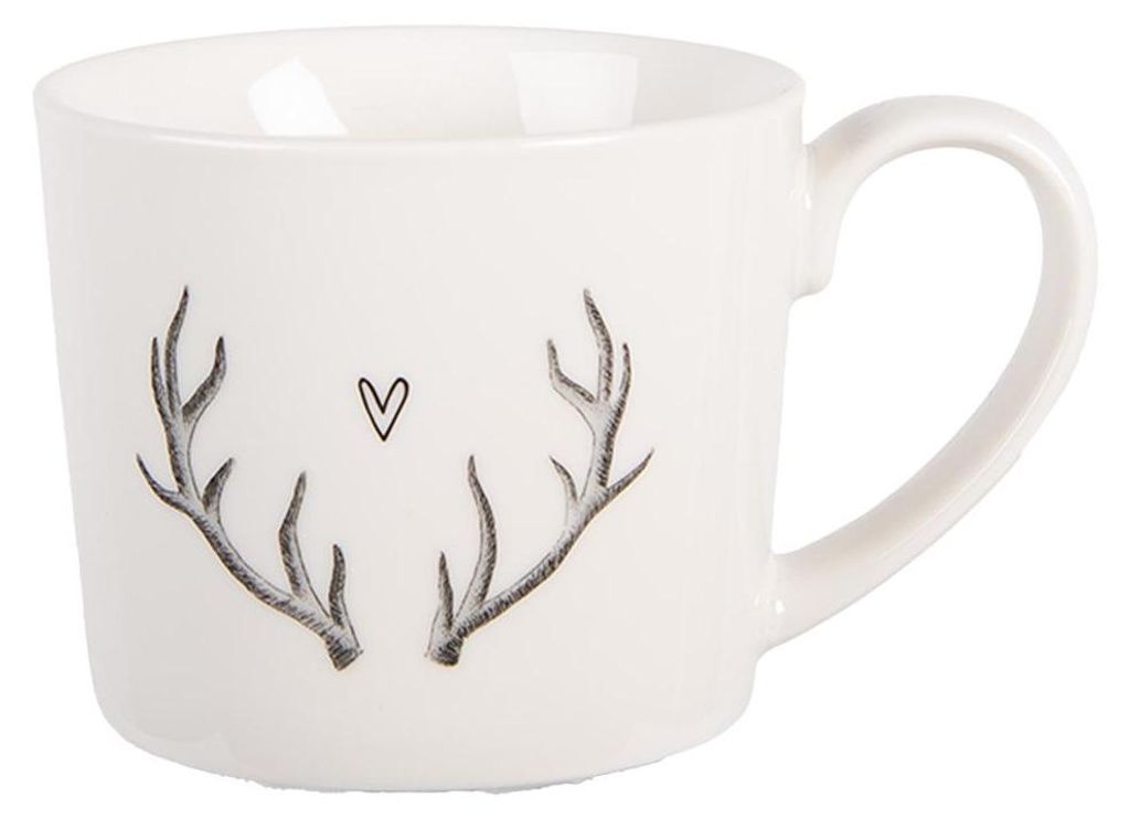Clayre & Eef Tasse 275 ml Weiß Porzellan Hirsch Produktbild 