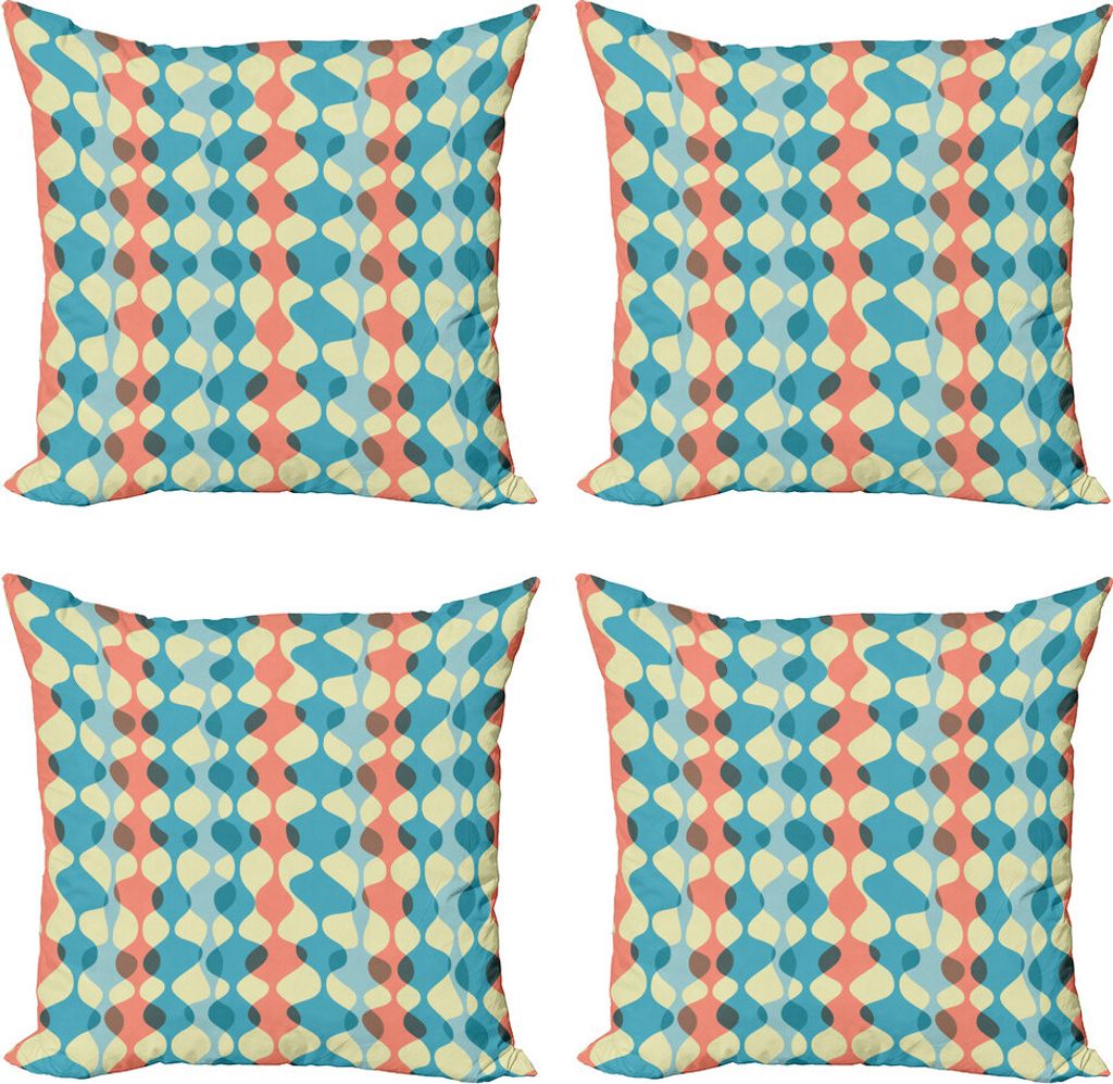 ABAKUHAUS Abstrakt Kissenbezug Set (4 Stück), Vintage-Farben Fifties, Moderner Doppelseitiger Digitaldruck, 45 cm x 45 cm, Mehrfarbig